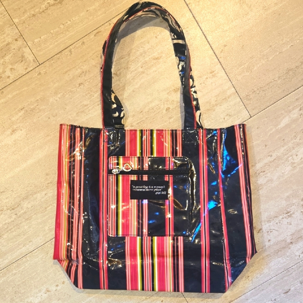 Gigi Hill Los Angeles Multicolor Striped Vinyl Tote Bag